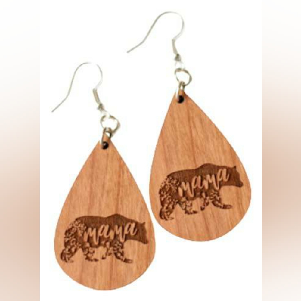 Mama Bear Wooden Earrings